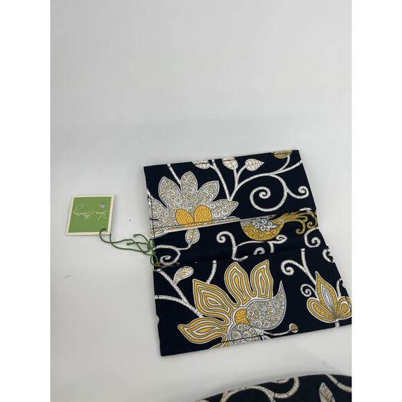 Vera Bradley Yellow Bird 3 Pc Set Tote Wallet Cosmetic Quilted Black - Picture 4 of 8